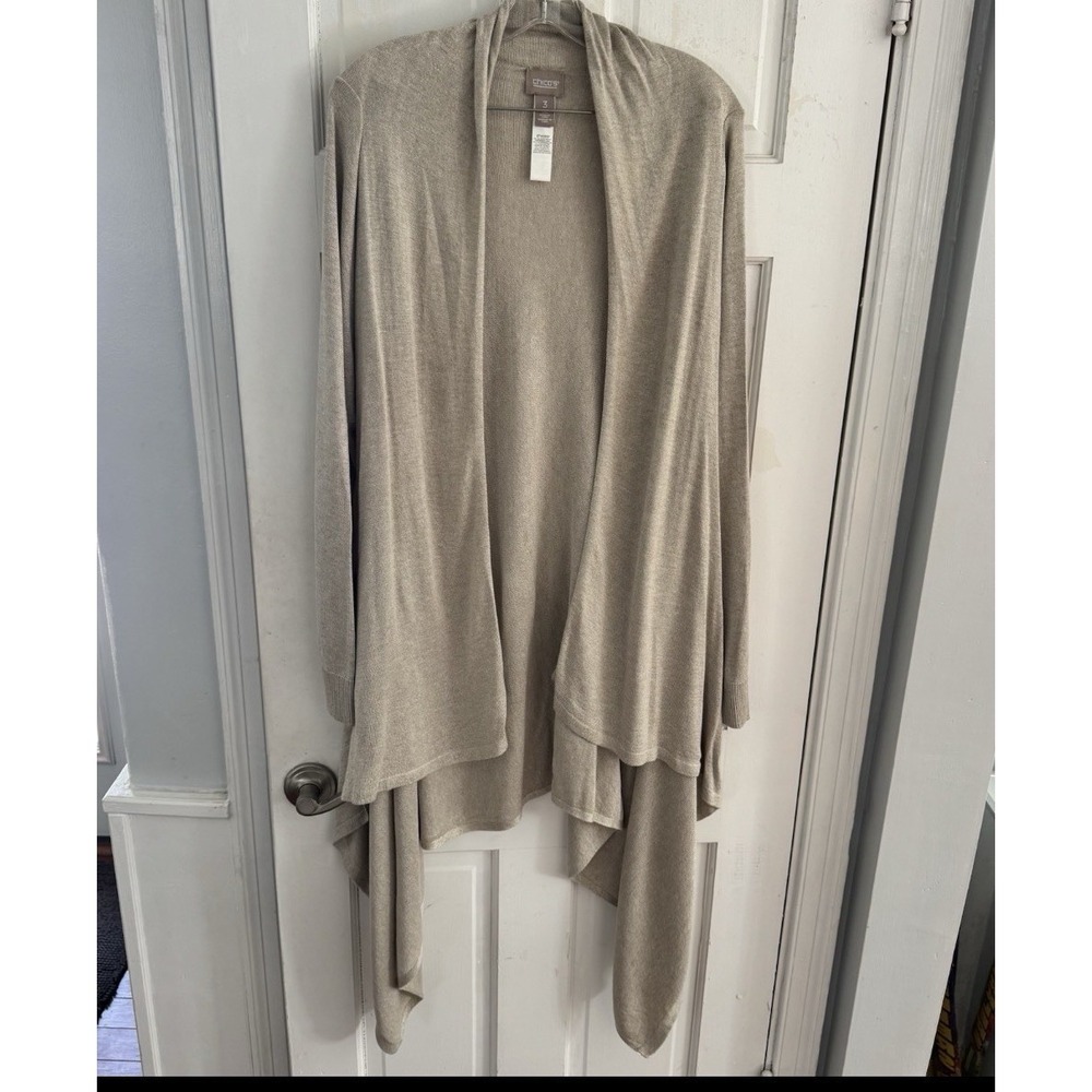 Chico's Size 3 XL Beige Shimmer Open Front Cardigan‎ Metallic Lightweight Spring
